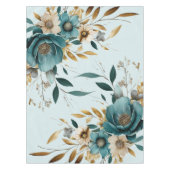 Turquoise witte bloem gouden bladeren elegant tafelkleed (Voorkant)