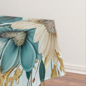 Turquoise witte bloem gouden bladeren elegant tafelkleed (Voorbeeld)