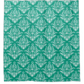Turquoise & Witte Bloemen Art Deco Patroon Douchegordijn (Voorkant)