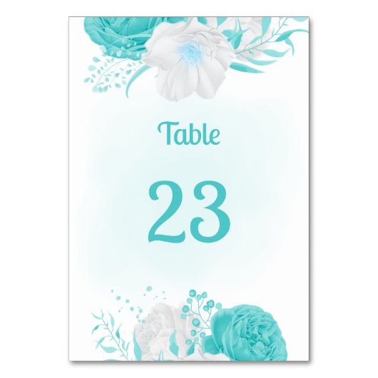 turquoise witte bloemen botanisch tabelnummer kaart (Voorkant)