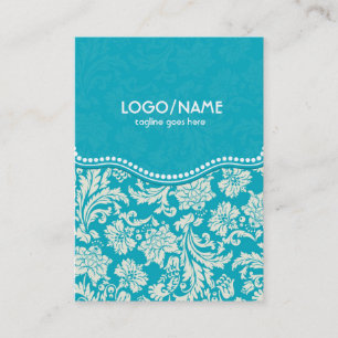 Turquoise & Witte Bloemen Damasks 2-Gepersonalisee Visitekaartje