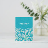 Turquoise & Witte Bloemen Damasks 2-Gepersonalisee Visitekaartje (Staand voorkant)