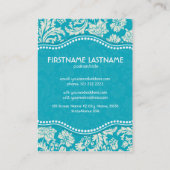 Turquoise & Witte Bloemen Damasks 2-Gepersonalisee Visitekaartje (Achterkant)