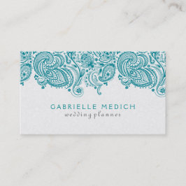 Turquoise & Witte Bloemen Paisley Kant Visitekaartje