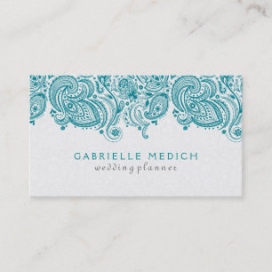 Turquoise & Witte Bloemen Paisley Kant Visitekaartje