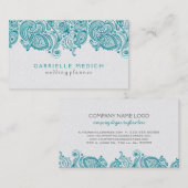 Turquoise & Witte Bloemen Paisley Kant Visitekaartje (Voorkant / Achterkant)