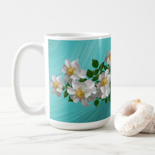 Turquoise witte bloementhee Mok (Met donut)