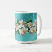 Turquoise witte bloementhee Mok (Voorkant rechts)