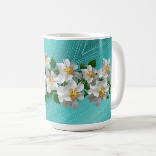 Turquoise witte bloementhee Mok (Voorkant rechts)