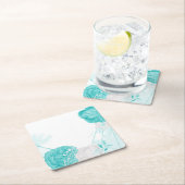 turquoise witte bloemige bruiloft kartonnen onderzetters (Insitu)