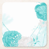 turquoise witte bloemige bruiloft kartonnen onderzetters (Voorkant)