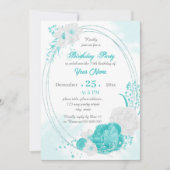 turquoise witte bloemige geometrische verjaardagsf kaart (Voorkant)