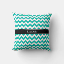 Turquoise Witte Chevron ZigZag Zwarte Naam Monogra Kussen