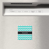 Turquoise Witte Chevron ZigZag Zwarte Naam Monogra Magneet (Insitu (Vaatwasser))