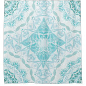 Turquoise Witte Damast Klassiek Douchegordijn (Voorkant)