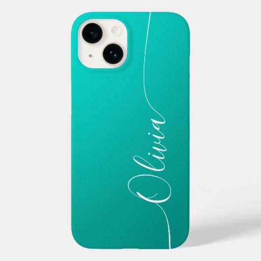 Turquoise Witte Elegante Calligrafie Script Naam Case-Mate iPhone Case (Achterkant)