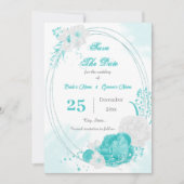 turquoise witte florale geometrisch save the date (Voorkant)