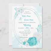 turquoise witte florale geometrische bruiloft kaart (Voorkant)