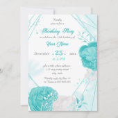 turquoise witte florale geometrische verjaardagsfe kaart (Voorkant)