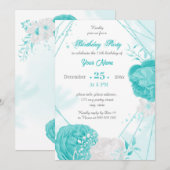 turquoise witte florale geometrische verjaardagsfe kaart (Voorkant / Achterkant)