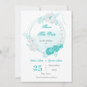 turquoise witte flormond save the date (Voorkant)