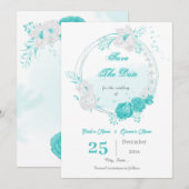 turquoise witte flormond save the date (Voorkant / Achterkant)