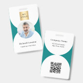 Turquoise witte foto boog QR code bedrijfslogo Badge (Voor- en achterkant)