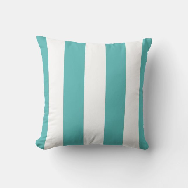 Turquoise & Witte Gestreepte Decoratie Kussen (Voorkant)
