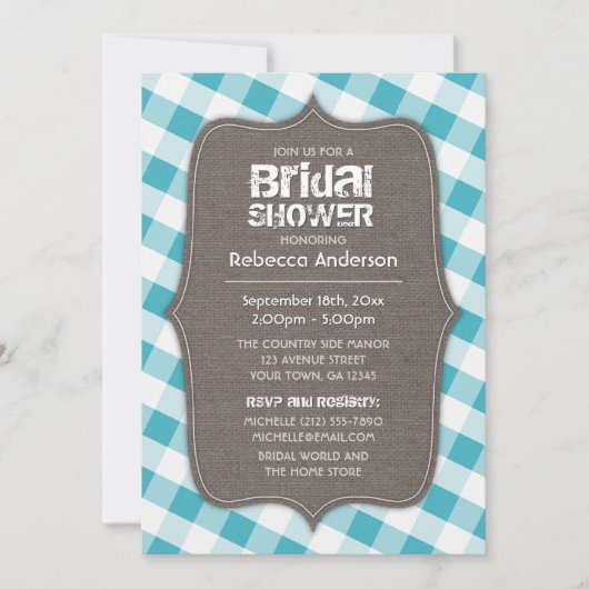 Turquoise & Witte Gingham Canvas Vrijgezellenfeest Kaart (Voorkant)