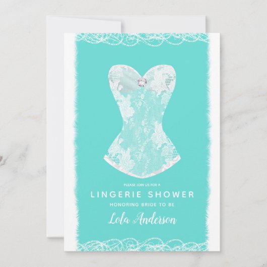 Turquoise & Witte Glam lingerie douchefeest Kaart (Voorkant)