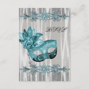Turquoise Witte Maskerade Feest RSVP Kaartje