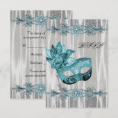 Turquoise Witte Maskerade Feest RSVP Kaartje (Voorkant / Achterkant)