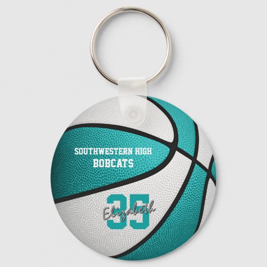 turquoise witte meisjes basketbalgeschenken sleutelhanger (Achterkant)