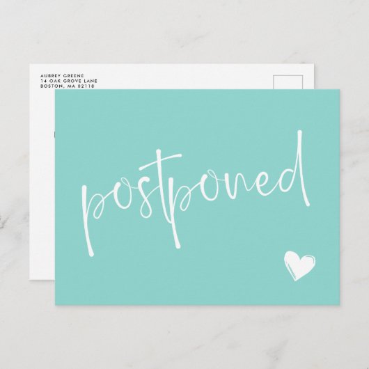 Turquoise Witte Minimalistische Uitgestelde Bruilo Aankondigingskaart (Voorkant / Achterkant)