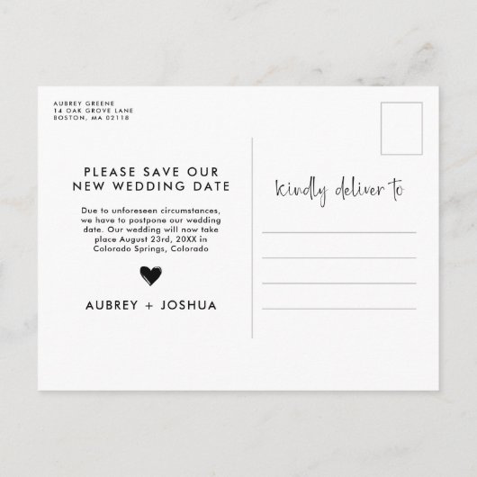 Turquoise Witte Minimalistische Uitgestelde Bruilo Aankondigingskaart (Achterkant)