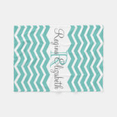 Turquoise witte monogram naam Keepsake Chevron Fleece Deken (Voorkant (Horizontaal))