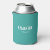 Turquoise & witte monogram naam Koeler (Blikje Achterkant)