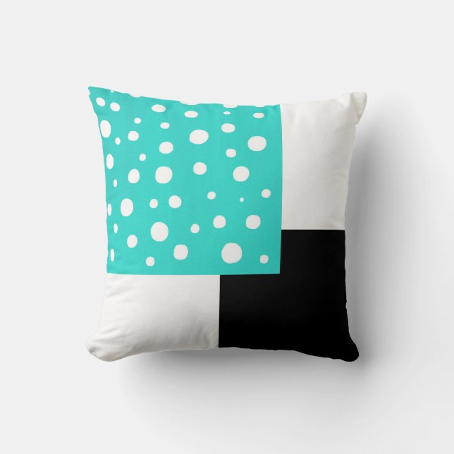 Turquoise witte polka stippen zwart & wit geometri kussen (Voorkant)