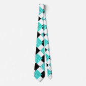 Turquoise witte polka stippen zwart & wit geometri stropdas (Voorkant)