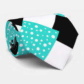 Turquoise witte polka stippen zwart & wit geometri stropdas (Opgerold)