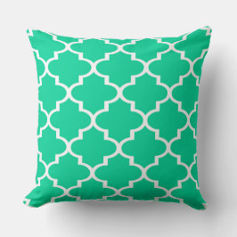 Turquoise Witte Quatrefoil Lattice Kussen
