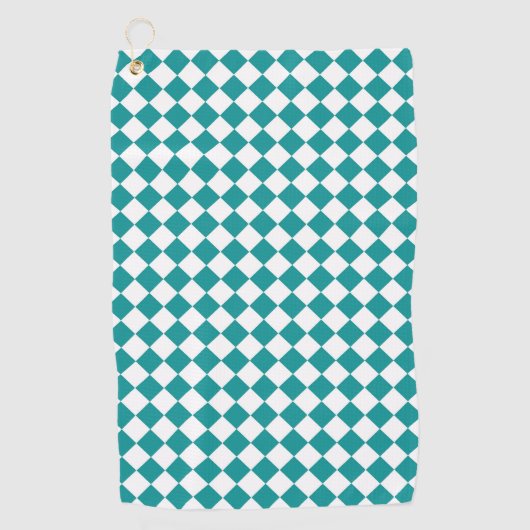 Turquoise Witte Ruitpatroon Golfhanddoek (Voorkant)
