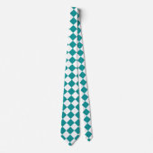 Turquoise Witte Ruitpatroon Stropdas (Voorkant)