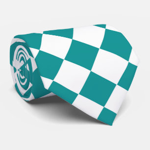 Turquoise Witte Ruitpatroon Stropdas