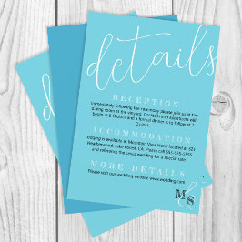 Turquoise, witte script bruiloft details behuizing informatiekaartje