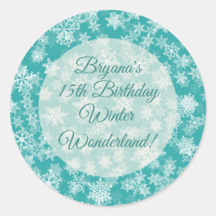 Turquoise & Witte Sneeuwvlokken Winter Wonderland Ronde Sticker