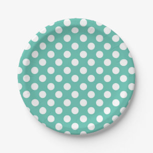 Turquoise & Witte Stippen Verjaardagsfeestje Papieren Bordje