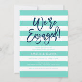 Turquoise witte strepen blauw verlovingsfeest kaart (Voorkant)