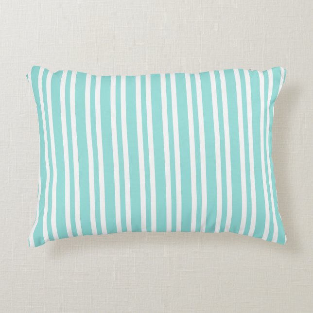 Turquoise Witte Strepen Naadloos Patroon Accent Kussen (Voorkant)