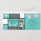 Turquoise & Witte Strik Bruidsdouche Kaart (Voorkant)